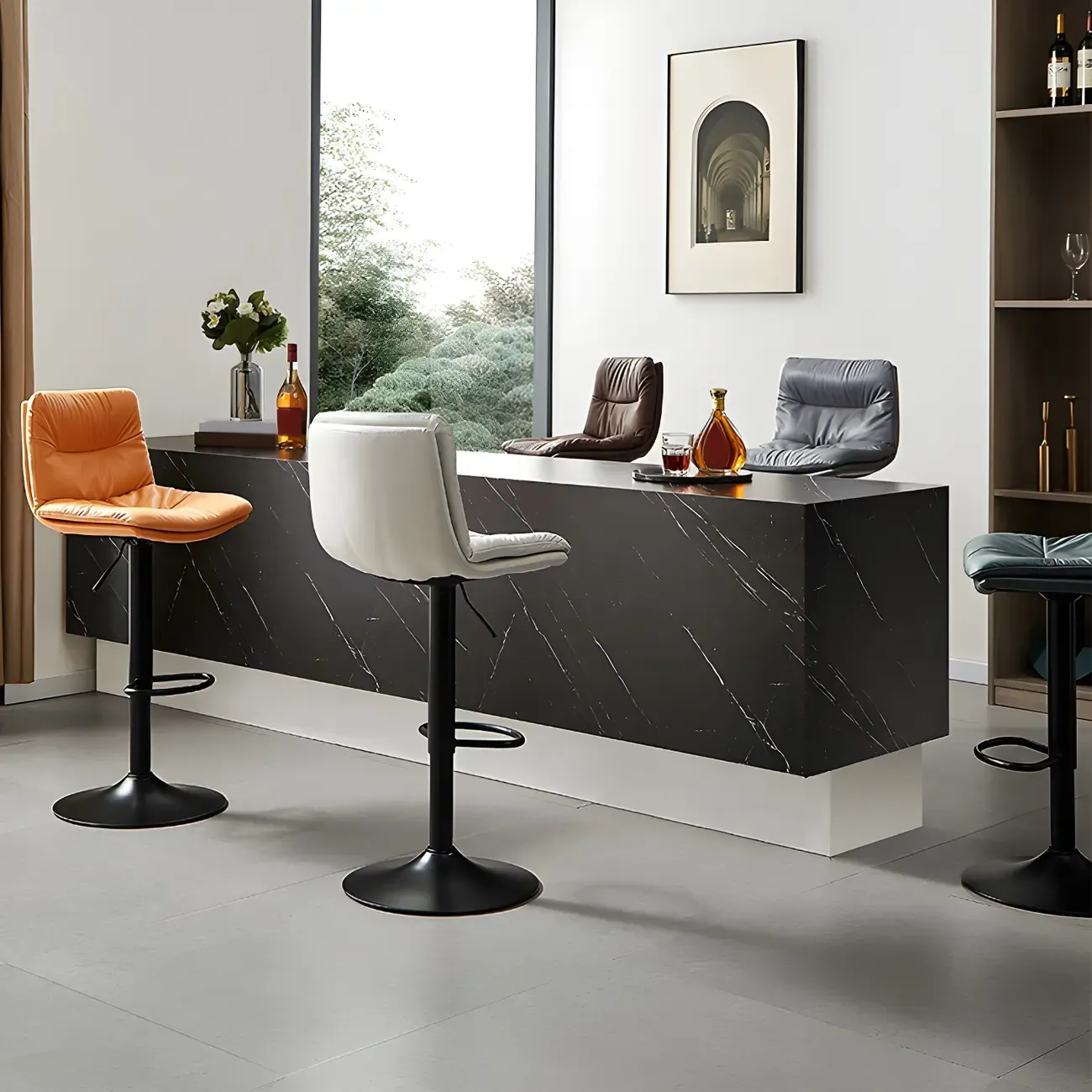 Modern Upholstered Swivel Bar Stools with Back for Kitchen Image - 8