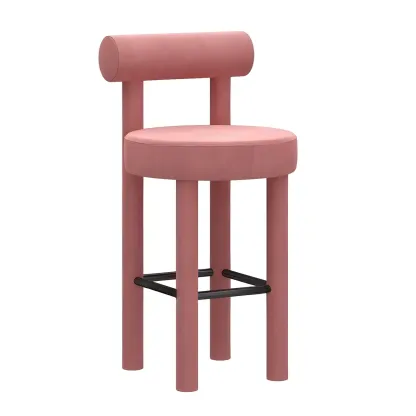 Multicolor Simple Round 4-Leg Upholstered Bar Stools Image - 8