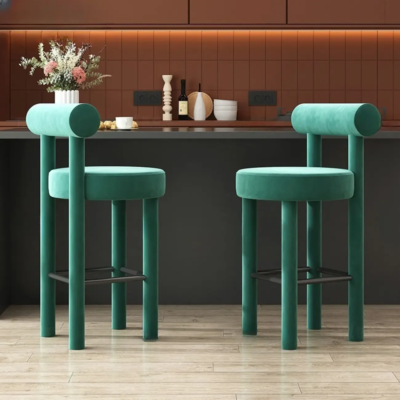 Multicolor Simple Round 4-Leg Upholstered Bar Stools Image - 2