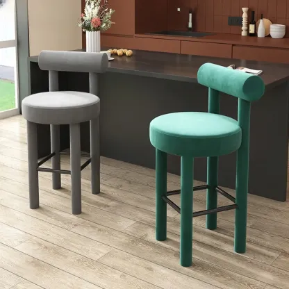 Multicolor Simple Round 4-Leg Upholstered Bar Stools Image - 3