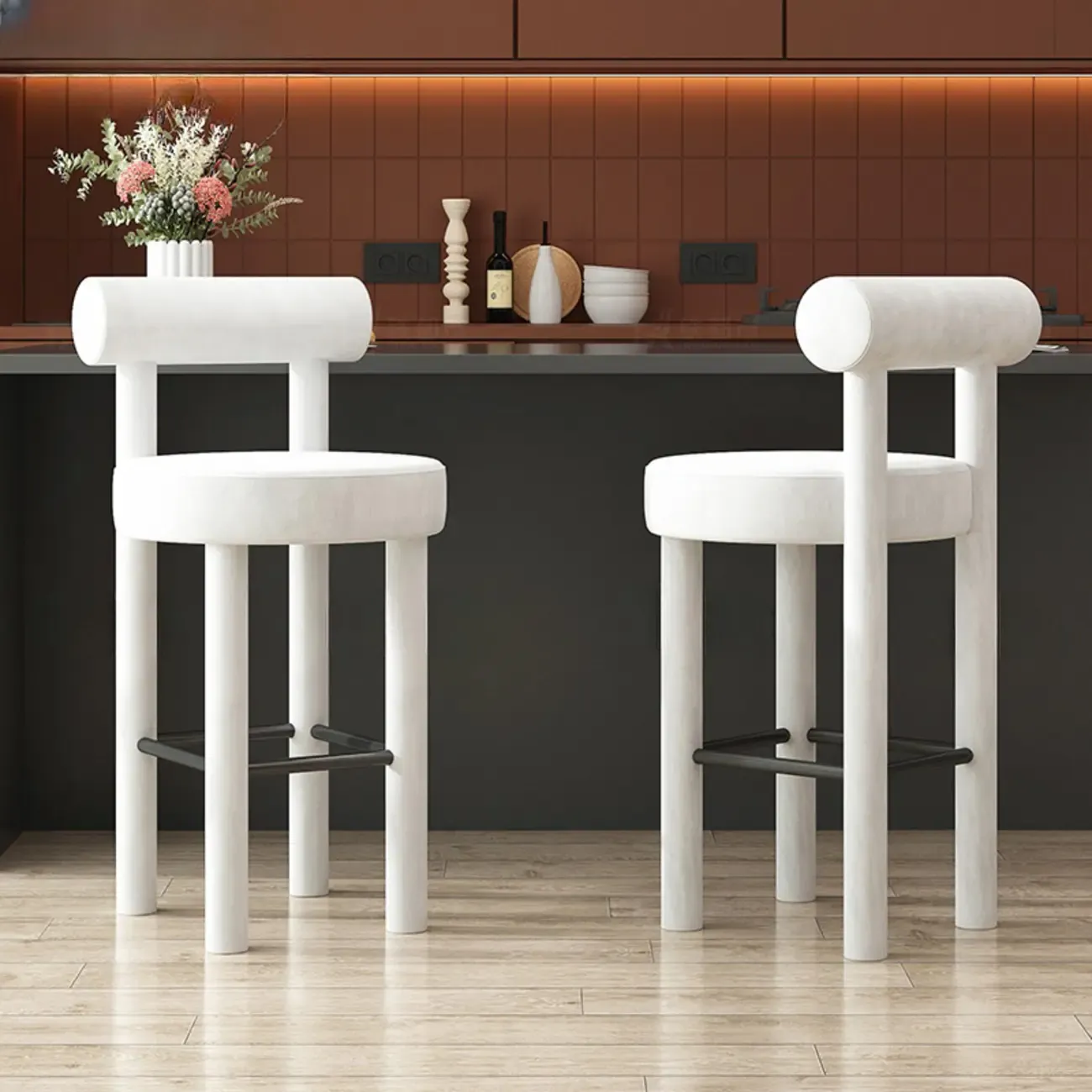 Multicolor Simple Round 4-Leg Upholstered Bar Stools Image - 7