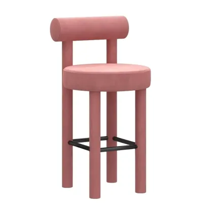 Multicolor Simple Round 4-Leg Upholstered Bar Stools Image - 13