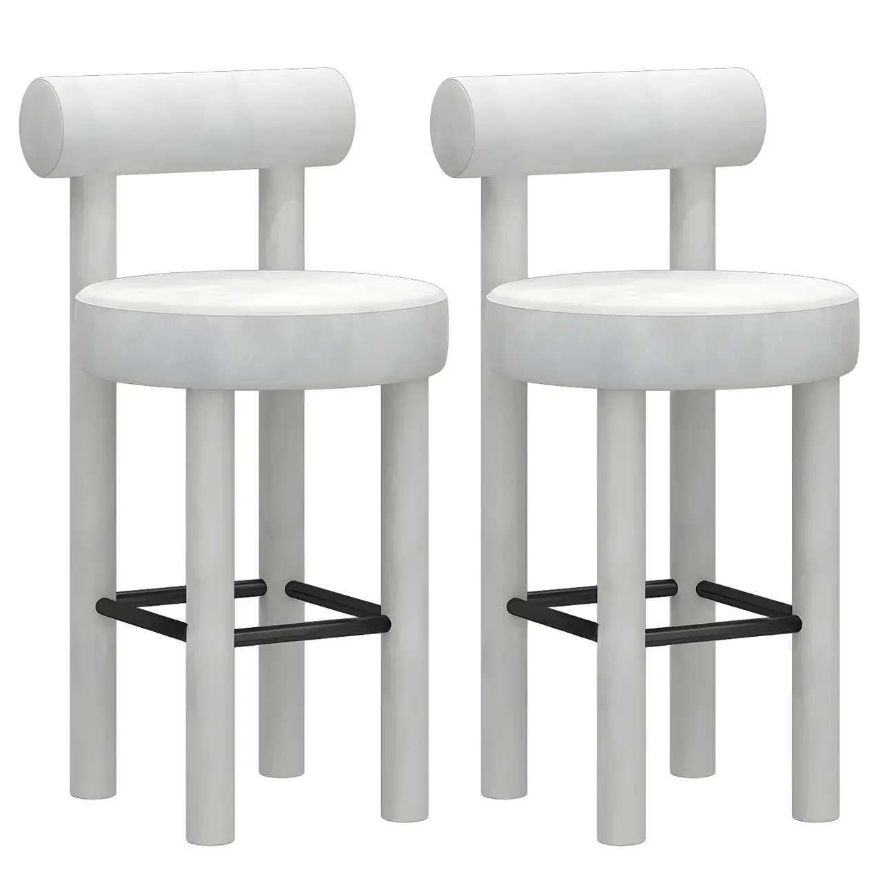 Multicolor Simple Round 4-Leg Upholstered Bar Stools Image - 16