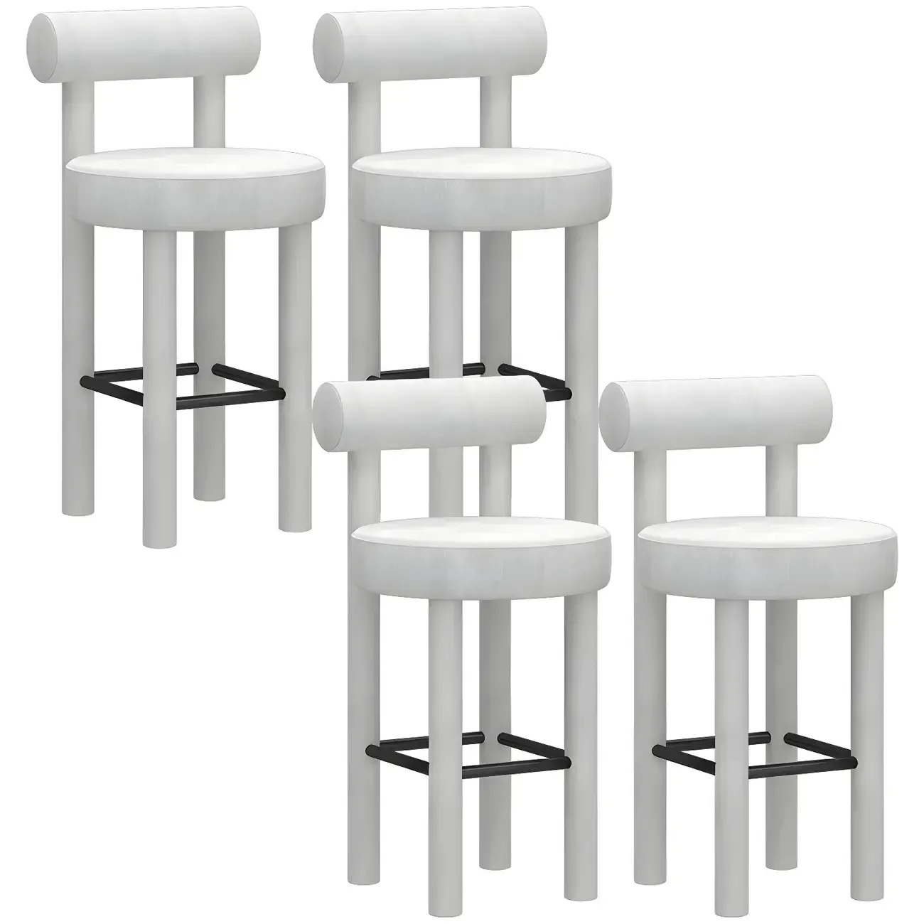 Multicolor Simple Round 4-Leg Upholstered Bar Stools Image - 17