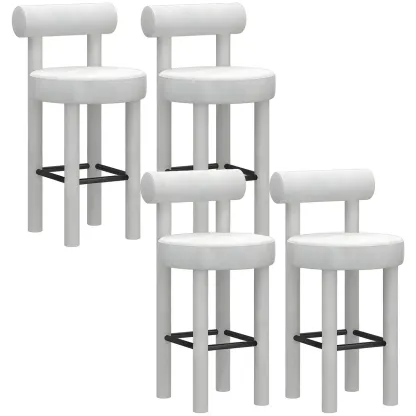 Multicolor Simple Round 4-Leg Upholstered Bar Stools Image - 17