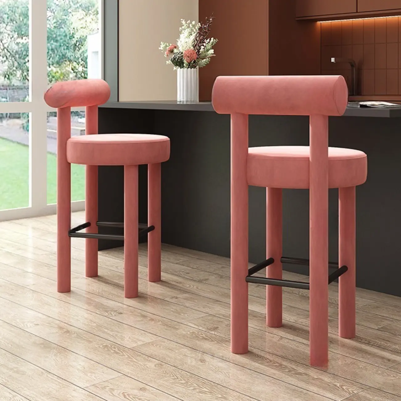 Multicolor Simple Round 4-Leg Upholstered Bar Stools Image - 6 | homeyfad