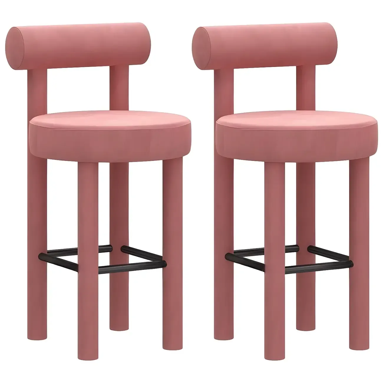 Multicolor Simple Round 4-Leg Upholstered Bar Stools Image - 21