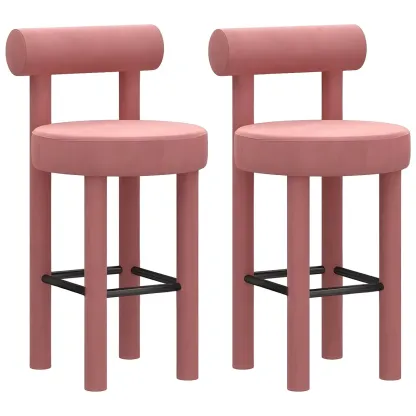 Multicolor Simple Round 4-Leg Upholstered Bar Stools Image - 21