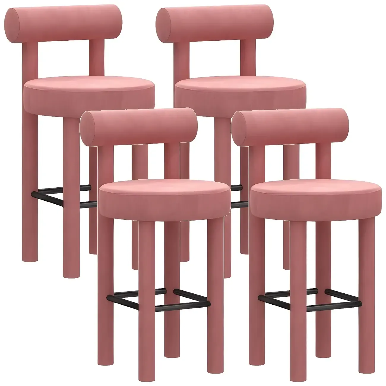 Multicolor Simple Round 4-Leg Upholstered Bar Stools Image - 22