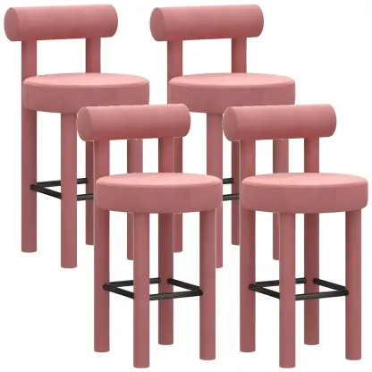 Multicolor Simple Round 4-Leg Upholstered Bar Stools Image - 22