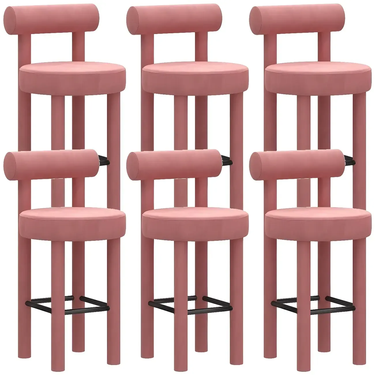 Multicolor Simple Round 4-Leg Upholstered Bar Stools Image - 23