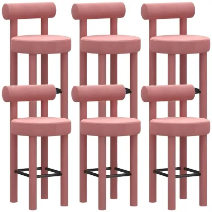 Multicolor Simple Round 4-Leg Upholstered Bar Stools Image - 23