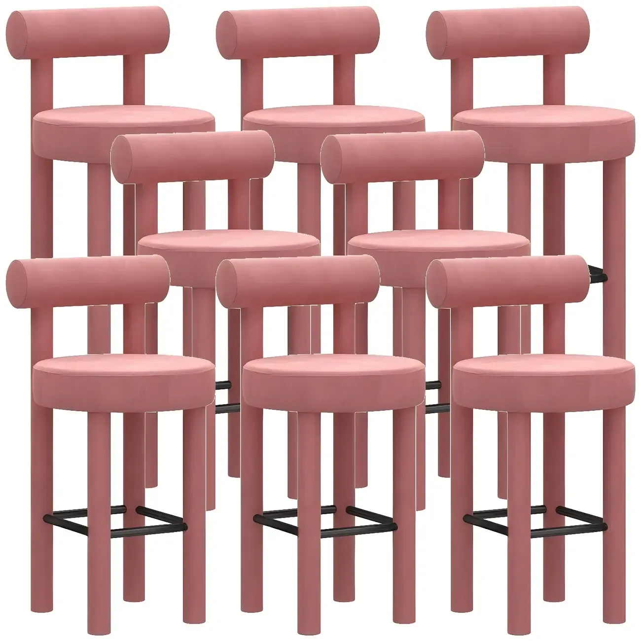 Multicolor Simple Round 4-Leg Upholstered Bar Stools Image - 24