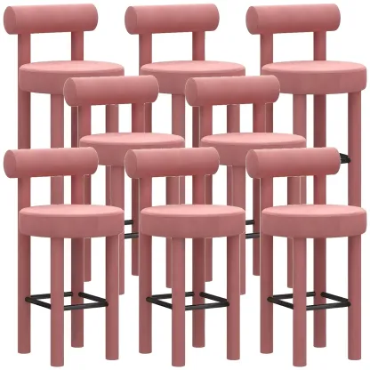 Multicolor Simple Round 4-Leg Upholstered Bar Stools Image - 24