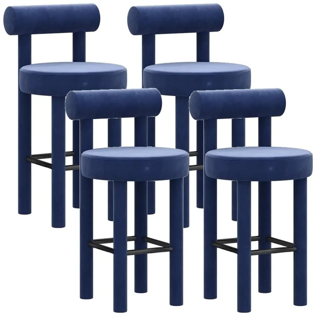 Multicolor Simple Round 4-Leg Upholstered Bar Stools Image - 26