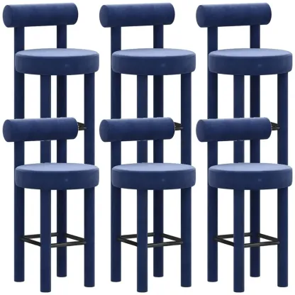 Multicolor Simple Round 4-Leg Upholstered Bar Stools Image - 27
