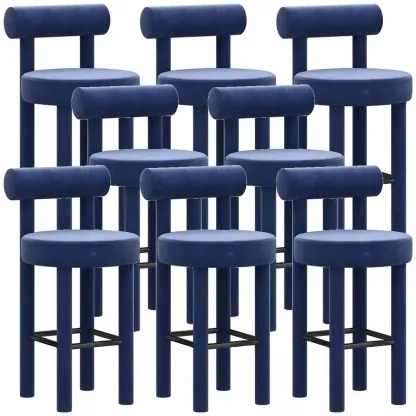 Multicolor Simple Round 4-Leg Upholstered Bar Stools Image - 28
