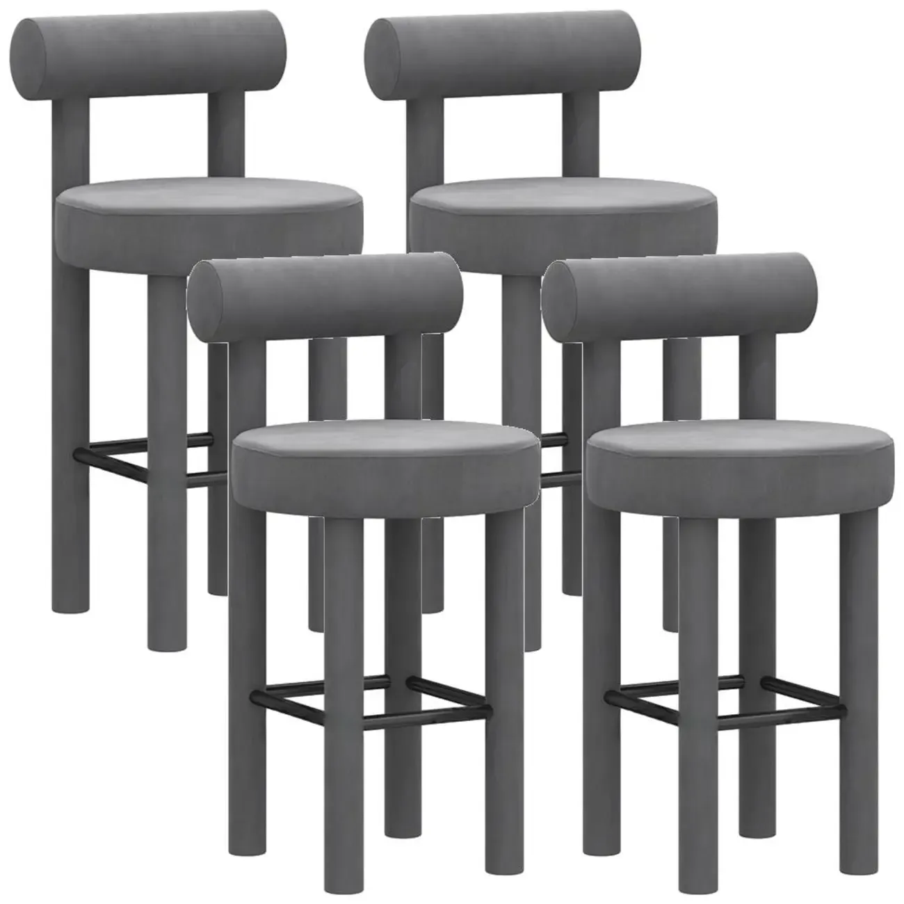 Multicolor Simple Round 4-Leg Upholstered Bar Stools Image - 30