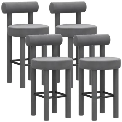 Multicolor Simple Round 4-Leg Upholstered Bar Stools Image - 30