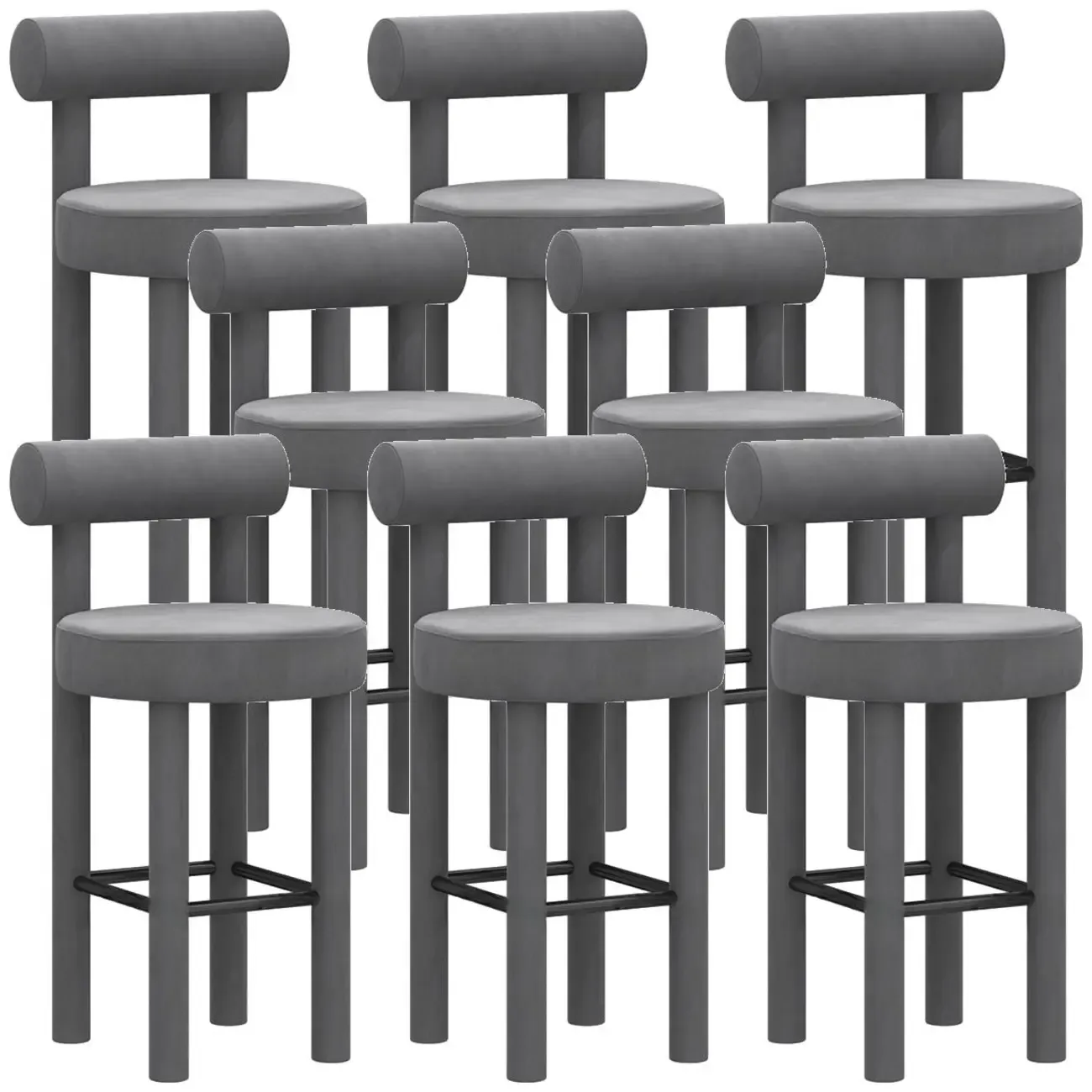 Multicolor Simple Round 4-Leg Upholstered Bar Stools Image - 32