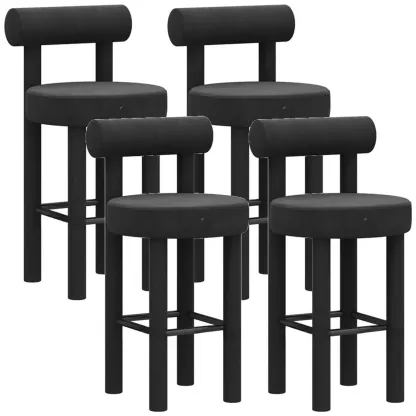 Multicolor Simple Round 4-Leg Upholstered Bar Stools Image - 34