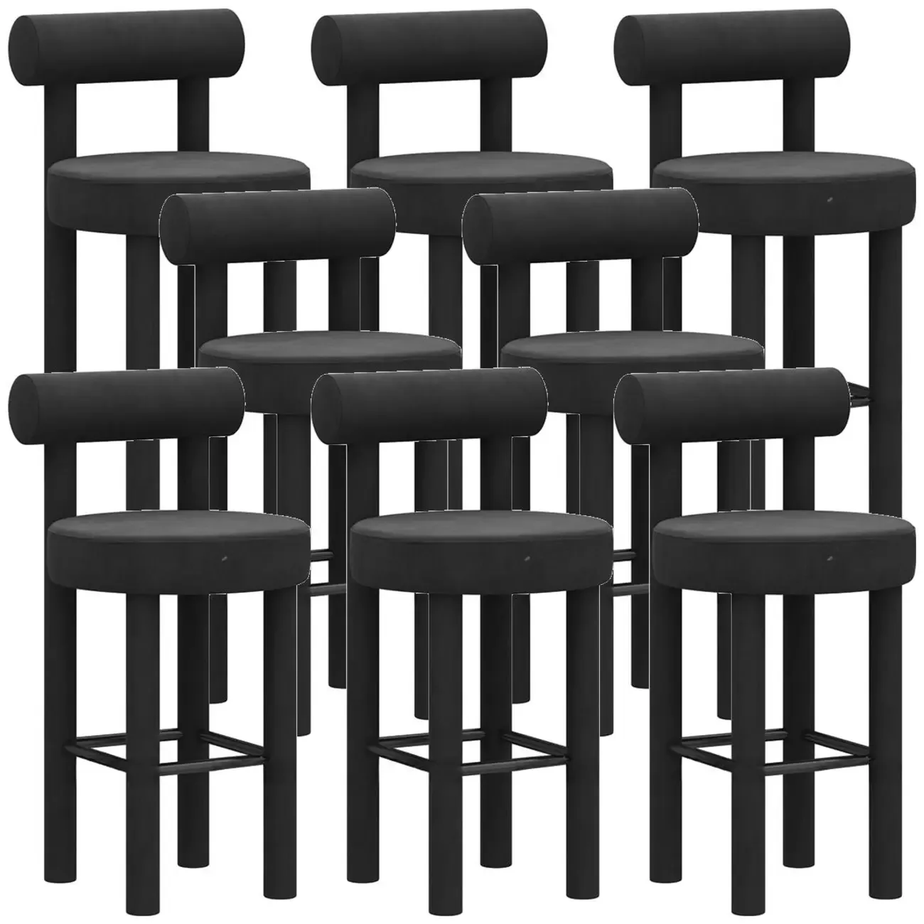 Multicolor Simple Round 4-Leg Upholstered Bar Stools Image - 36