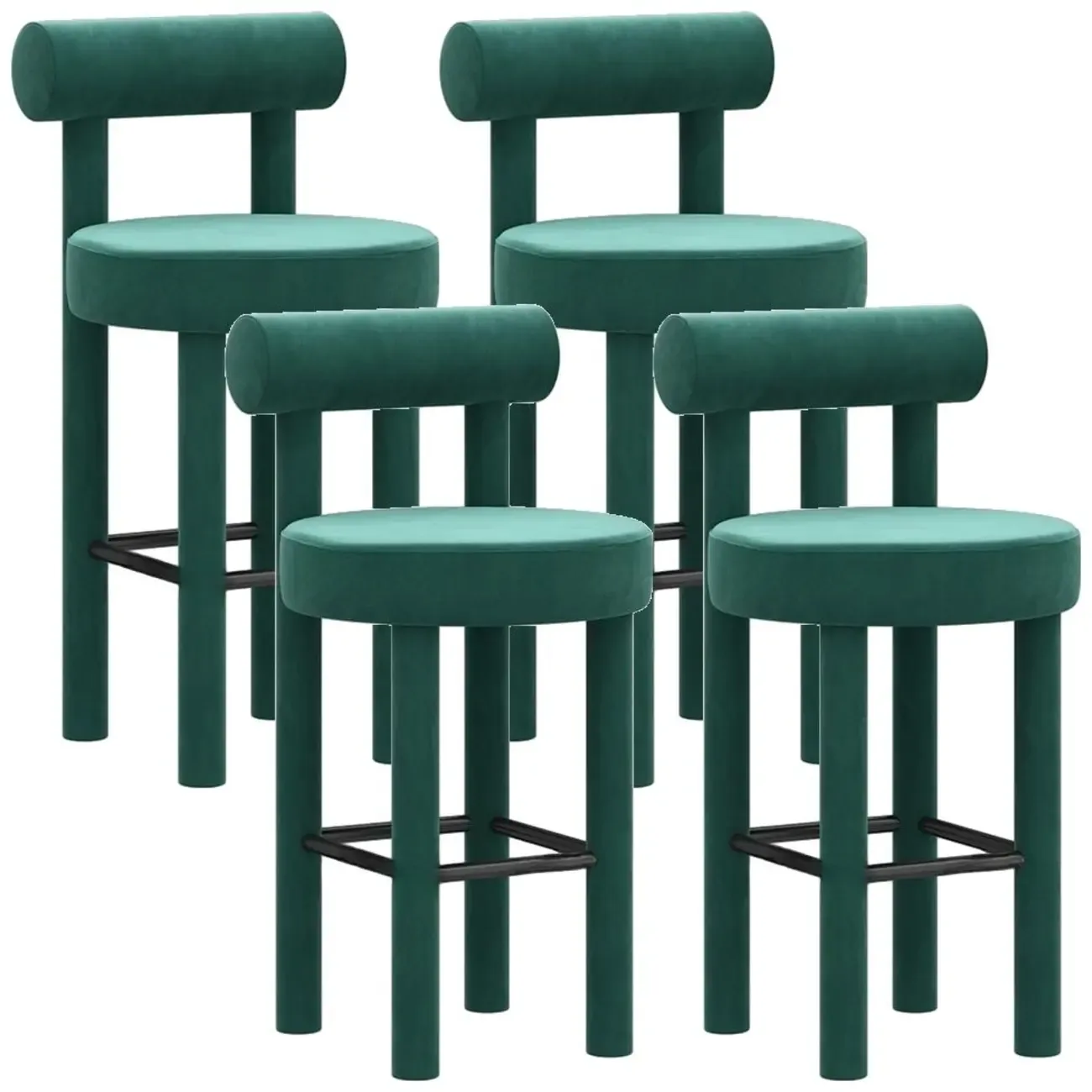 Multicolor Simple Round 4-Leg Upholstered Bar Stools Image - 38