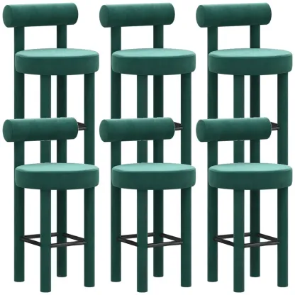 Multicolor Simple Round 4-Leg Upholstered Bar Stools Image - 39