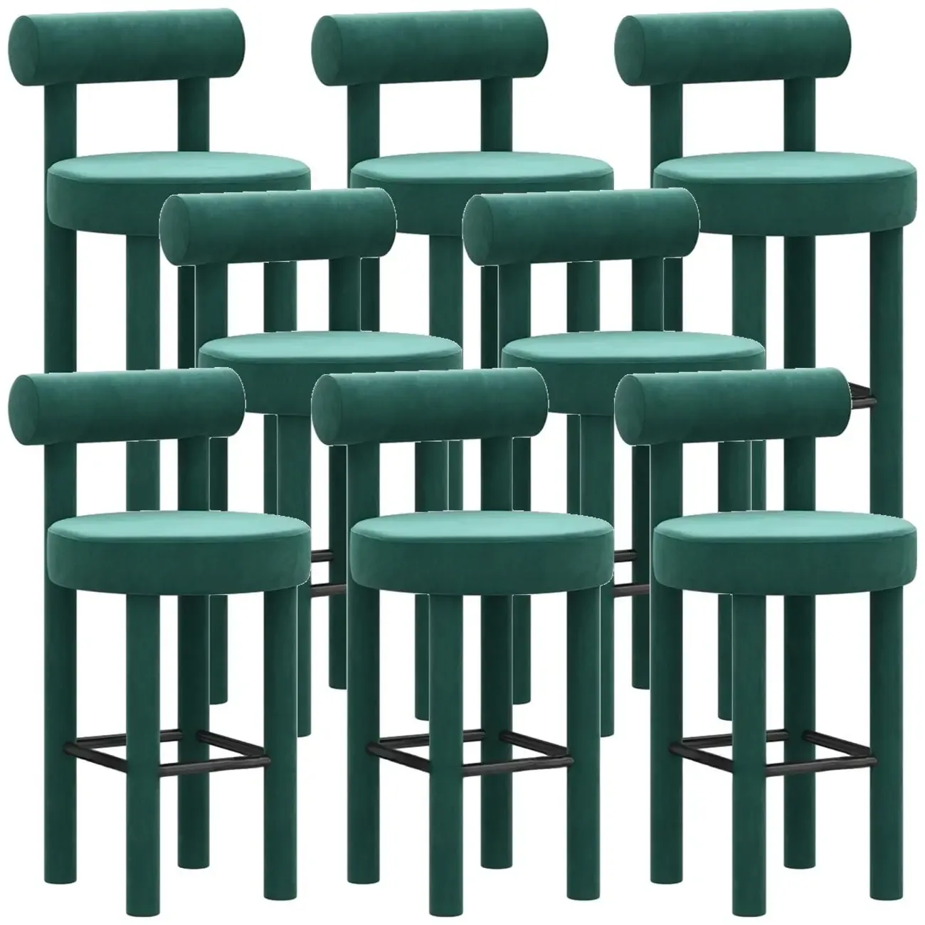 Multicolor Simple Round 4-Leg Upholstered Bar Stools Image - 40