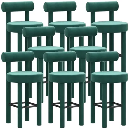 Multicolor Simple Round 4-Leg Upholstered Bar Stools Image - 40