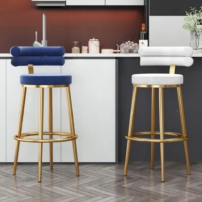Gold Glam Round Bar Stool with Low Back and Footrest Image - 1