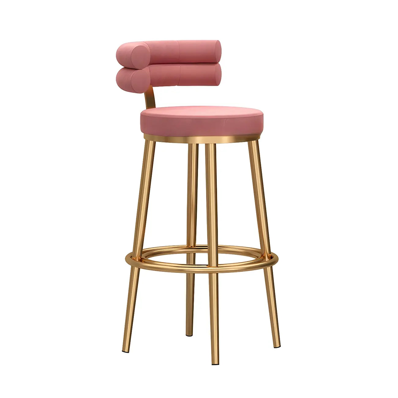 Gold Glam Round Bar Stool with Low Back and Footrest Image - 7 | homeyfad