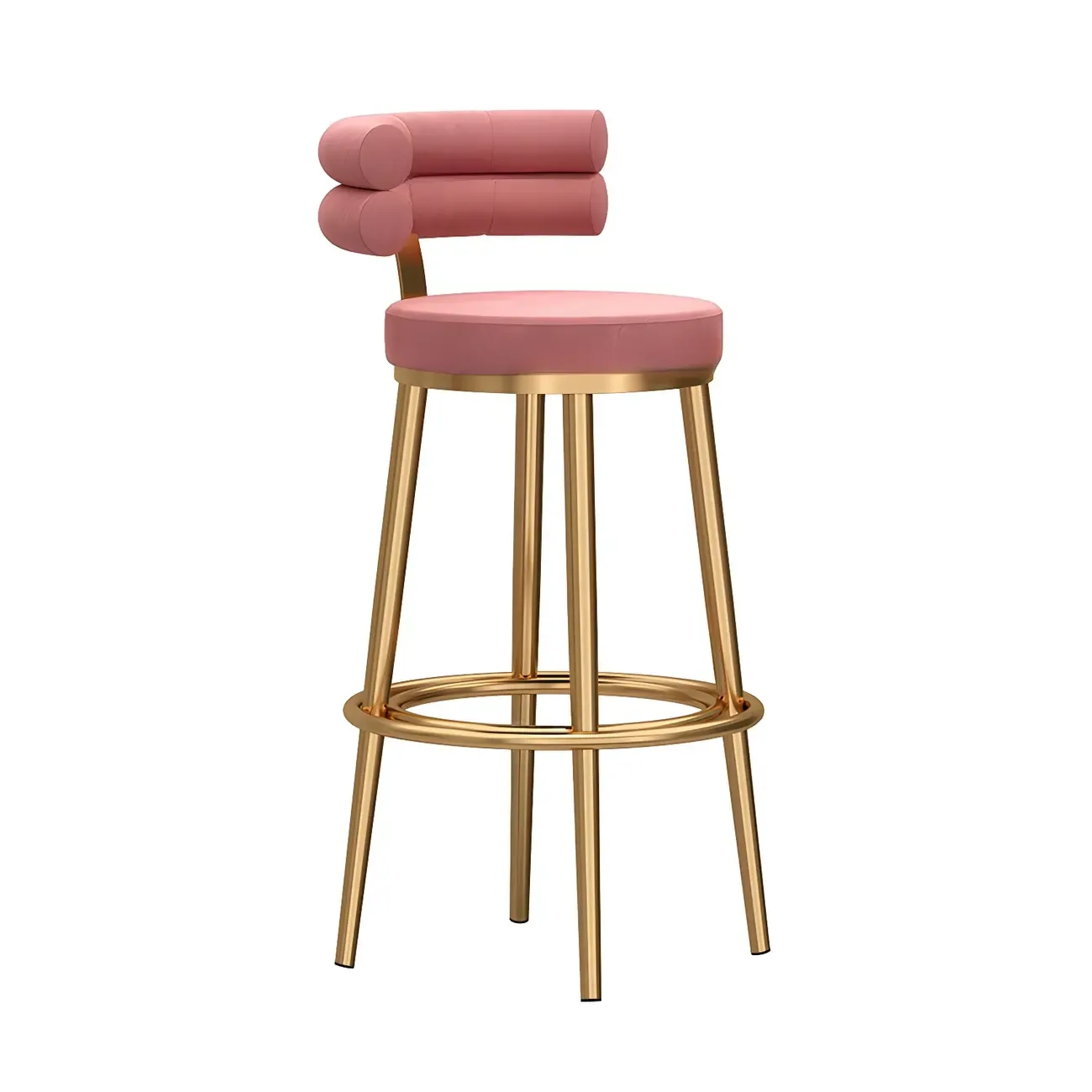 Gold Glam Round Bar Stool with Low Back and Footrest Image - 7