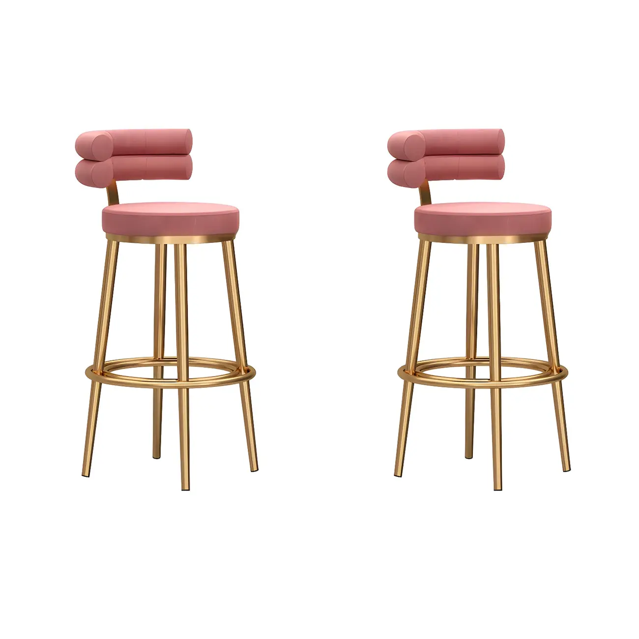 Gold Glam Round Bar Stool with Low Back and Footrest Image - 8 | homeyfad
