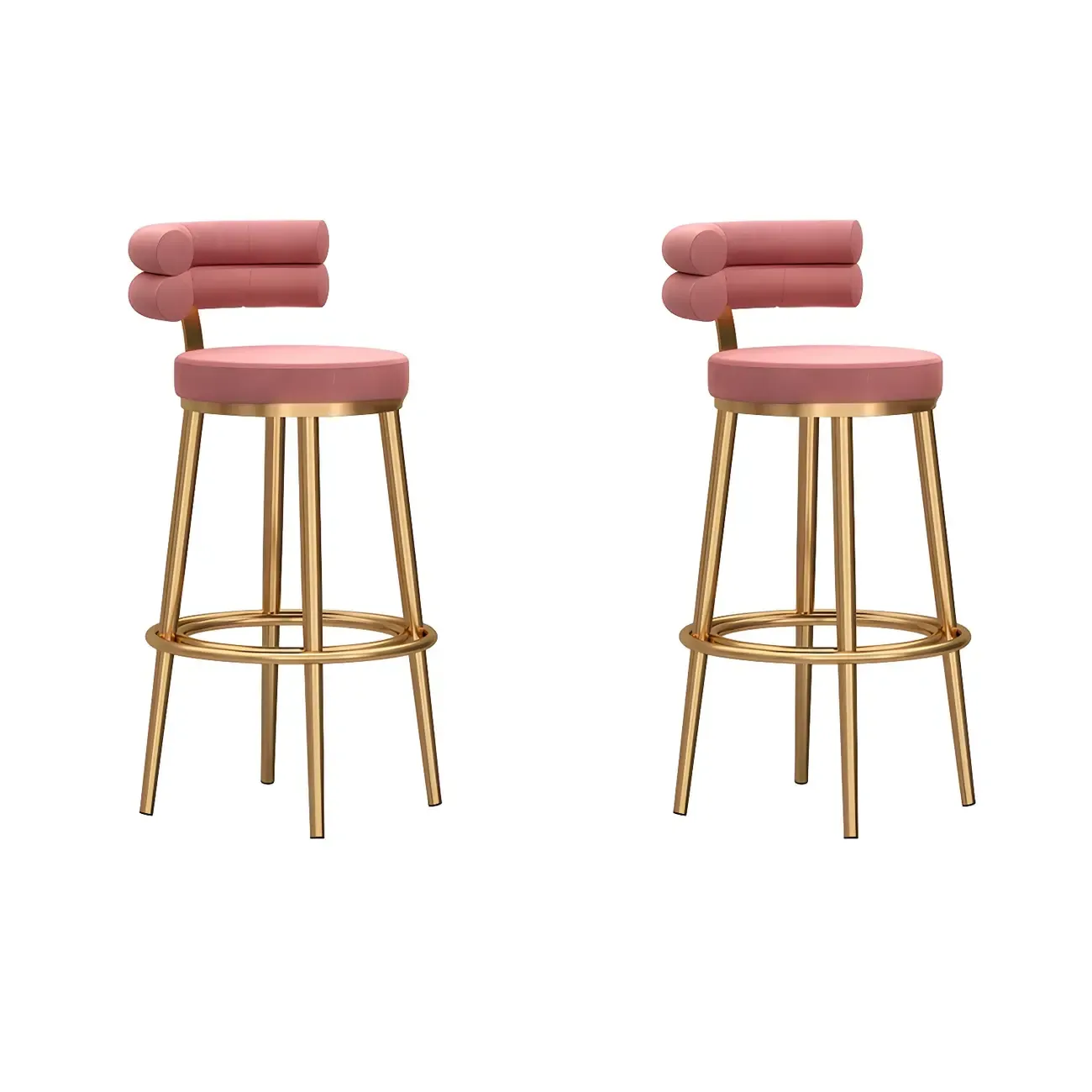 Gold Glam Round Bar Stool with Low Back and Footrest Image - 8