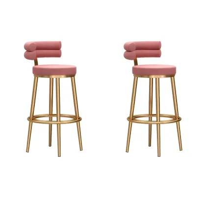 Gold Glam Round Bar Stool with Low Back and Footrest Image - 8