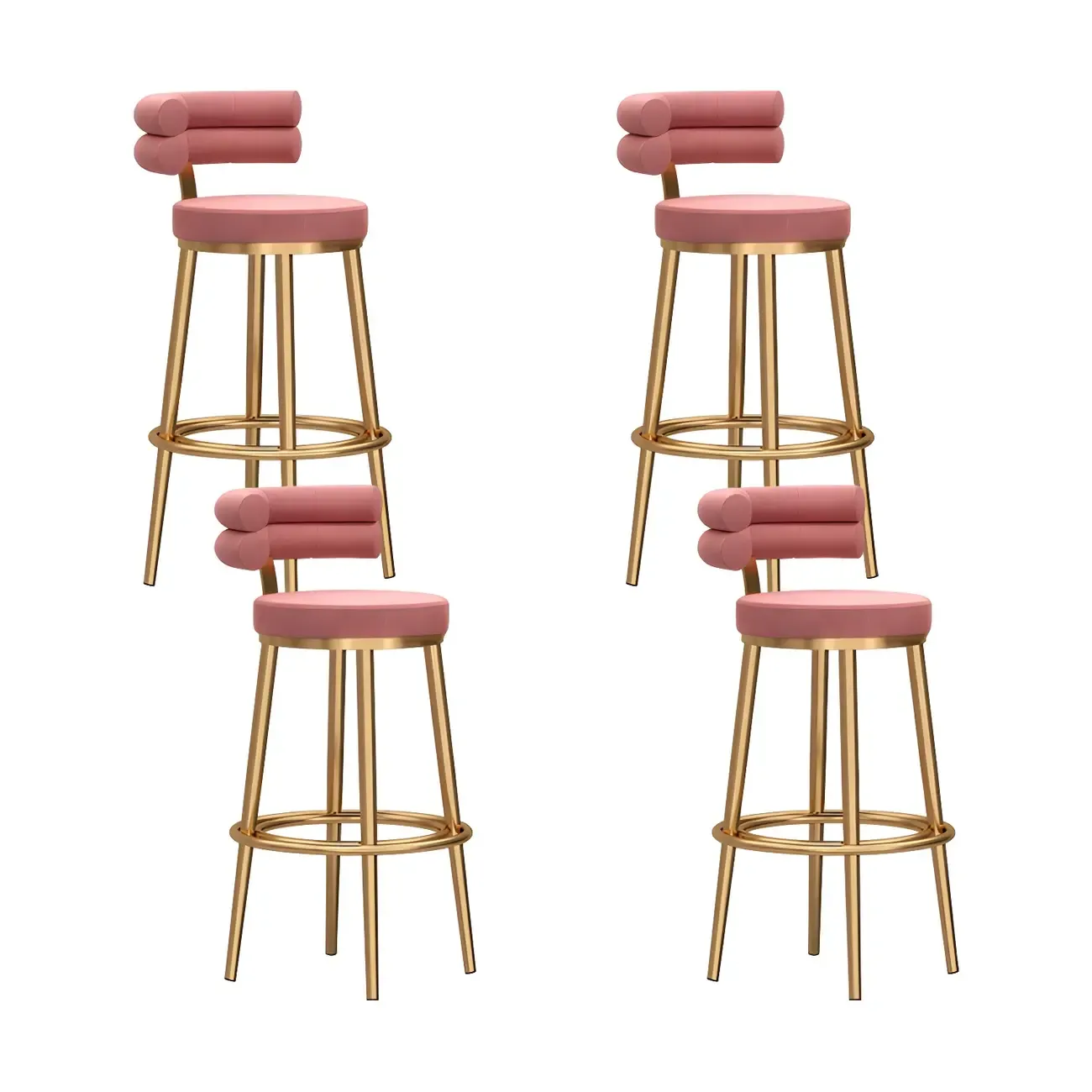 Gold Glam Round Bar Stool with Low Back and Footrest Image - 9