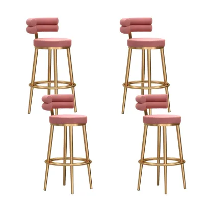 Gold Glam Round Bar Stool with Low Back and Footrest Image - 9