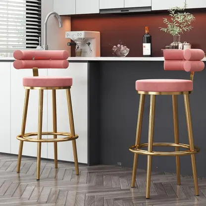 Gold Glam Round Bar Stool with Low Back and Footrest Image - 4