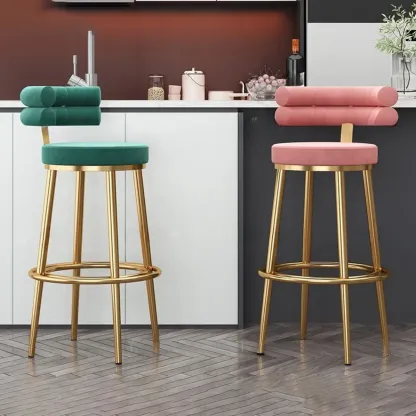 Gold Glam Round Bar Stool with Low Back and Footrest Image - 3