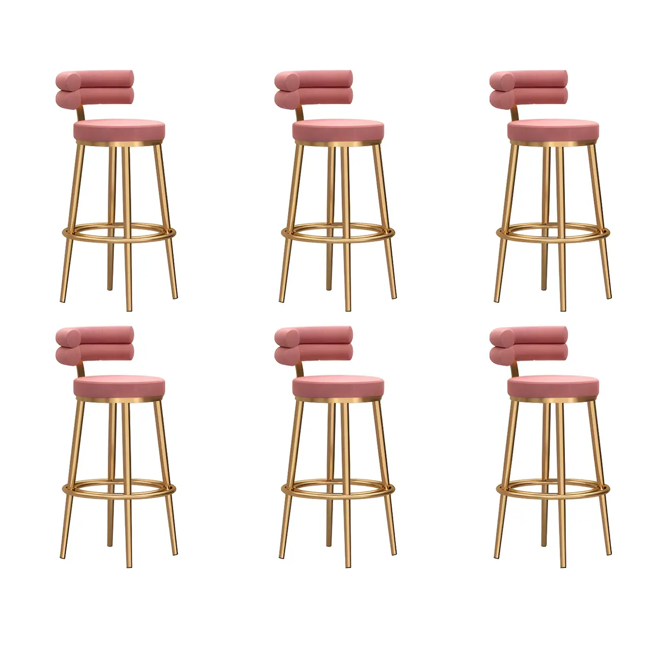 Gold Glam Round Bar Stool with Low Back and Footrest Image - 10 | homeyfad