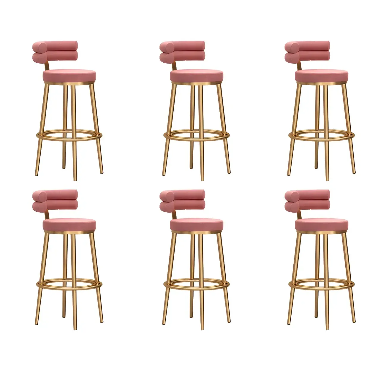 Gold Glam Round Bar Stool with Low Back and Footrest Image - 10