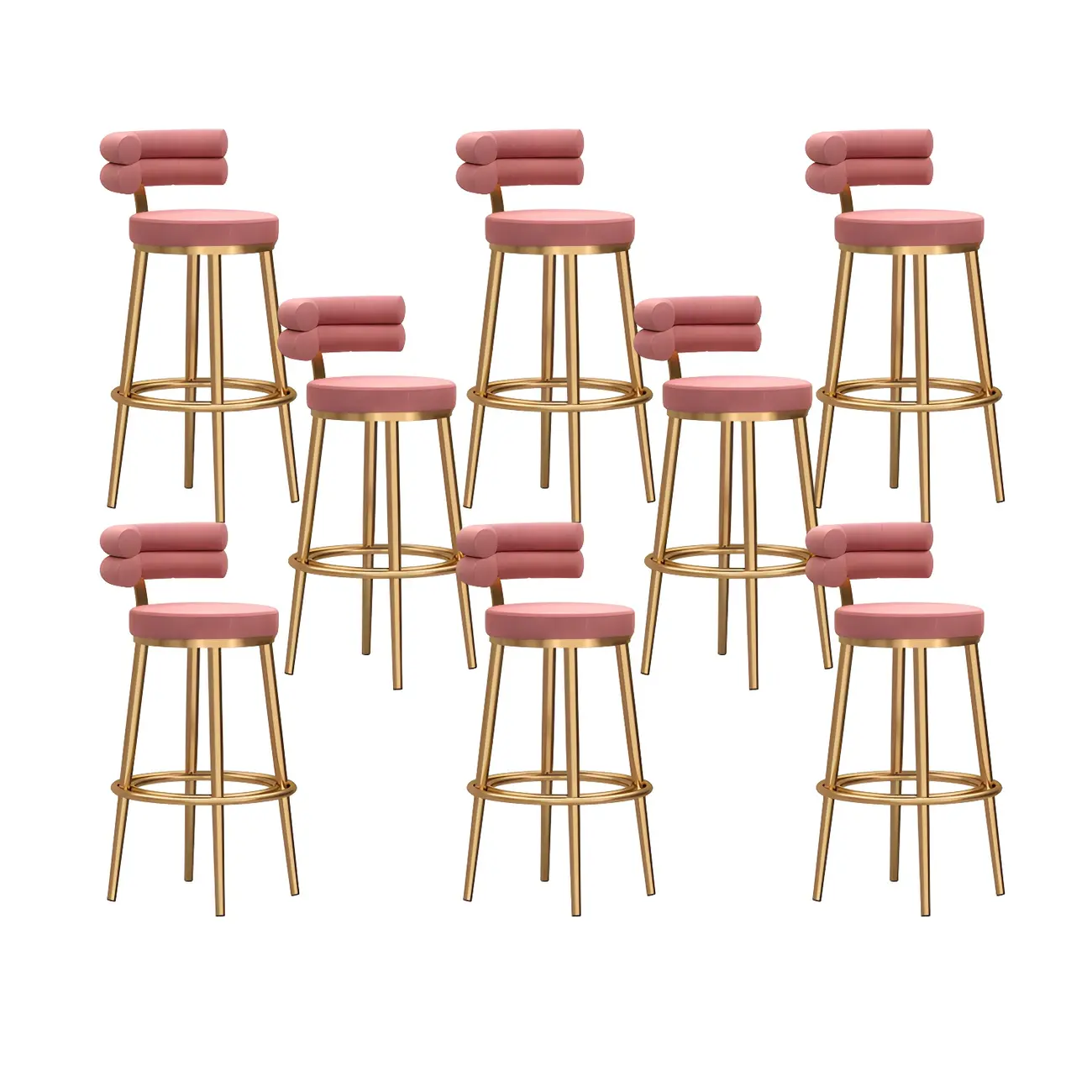Gold Glam Round Bar Stool with Low Back and Footrest Image - 11 | homeyfad