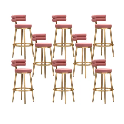 Gold Glam Round Bar Stool with Low Back and Footrest Image - 11