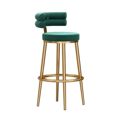 Gold Glam Round Bar Stool with Low Back and Footrest Image - 12