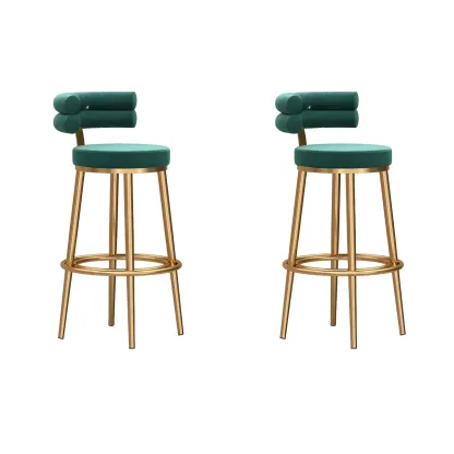 Gold Glam Round Bar Stool with Low Back and Footrest Image - 13