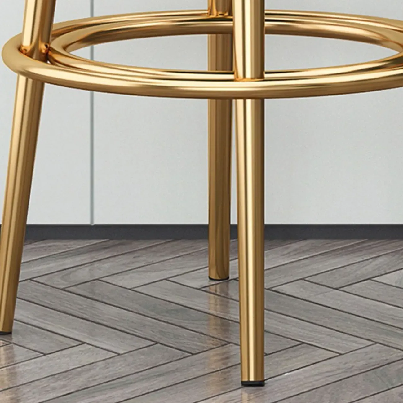 Gold Glam Round Bar Stool with Low Back and Footrest Image - 14