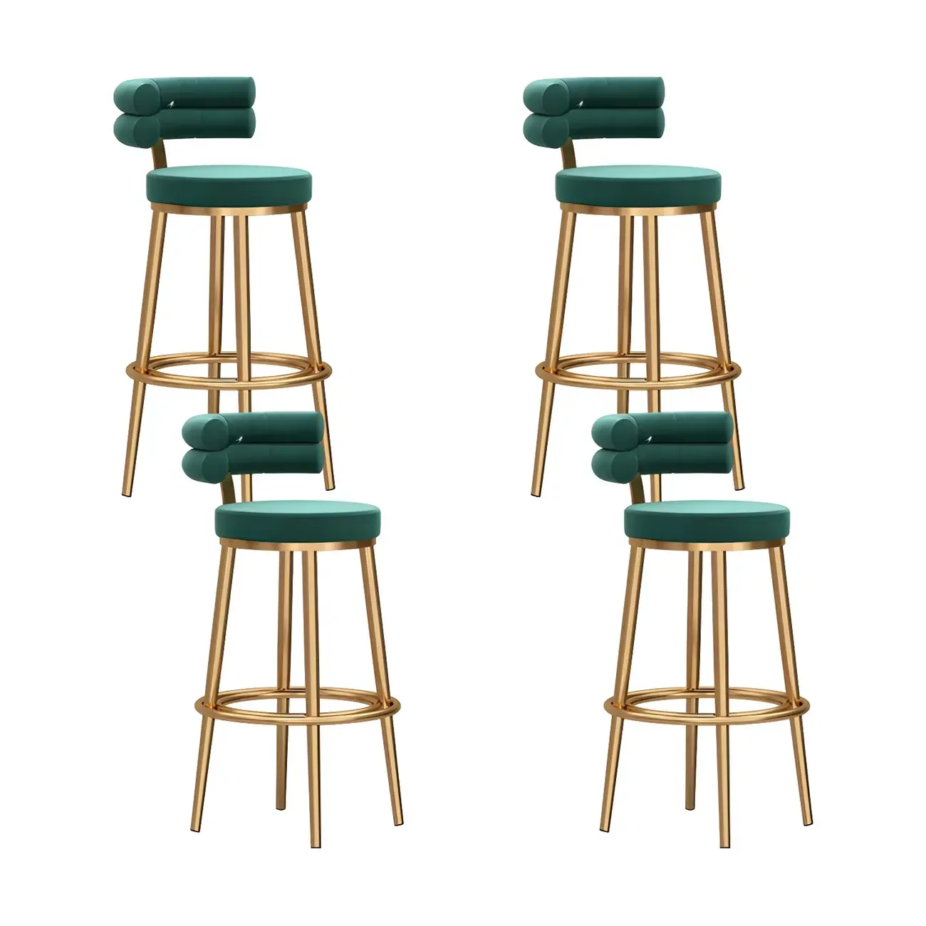 Gold Glam Round Bar Stool with Low Back and Footrest Image - 15