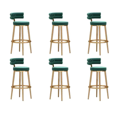 Gold Glam Round Bar Stool with Low Back and Footrest Image - 16