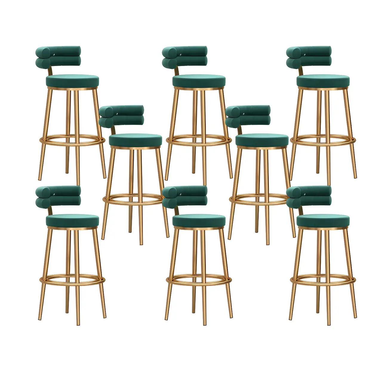 Gold Glam Round Bar Stool with Low Back and Footrest Image - 17 | homeyfad